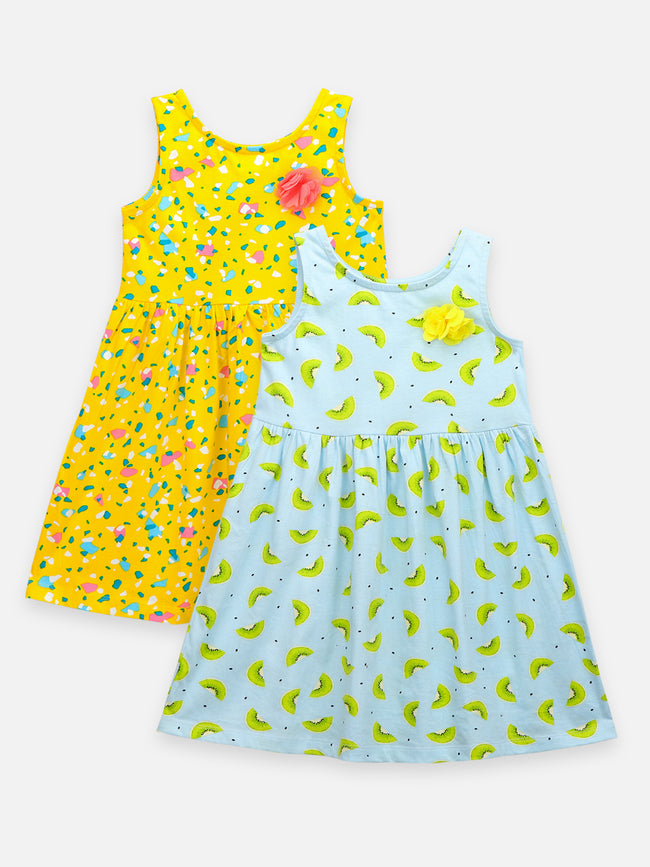 Funky and Kiwi Printed Sleeveless Dress Pack of 2