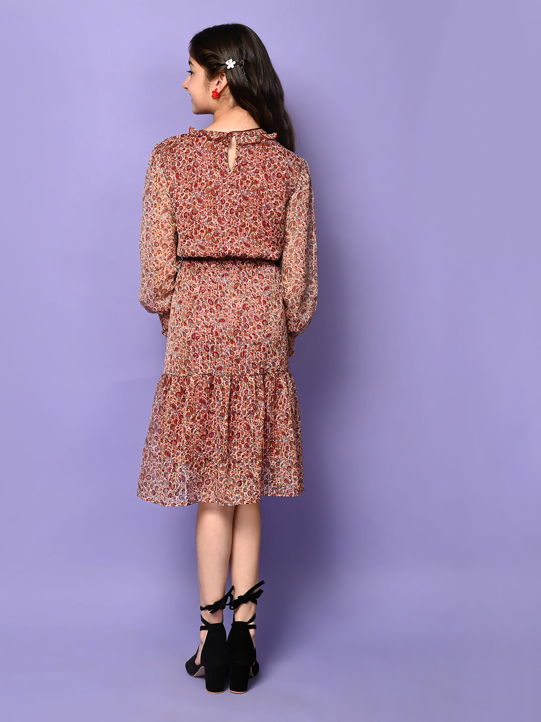 All Over Printed Drop Waist Long Sleeve Dress – Lilpicks