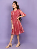 All Over Aztec Printed Long Sleeve Fit n Flare Dress
