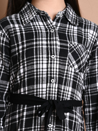 Checkered Print Button Down Shirt Collar Dress