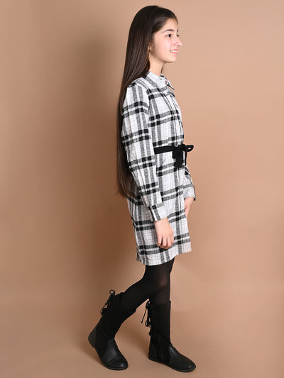 Checkered Print Button Down Shirt Collar Dress