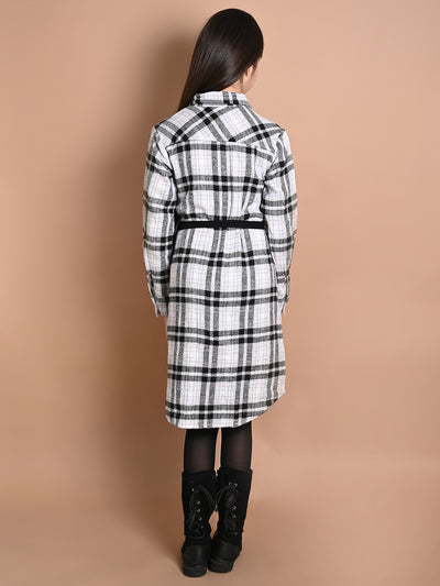 Checkered Print Button Down Shirt Collar Dress