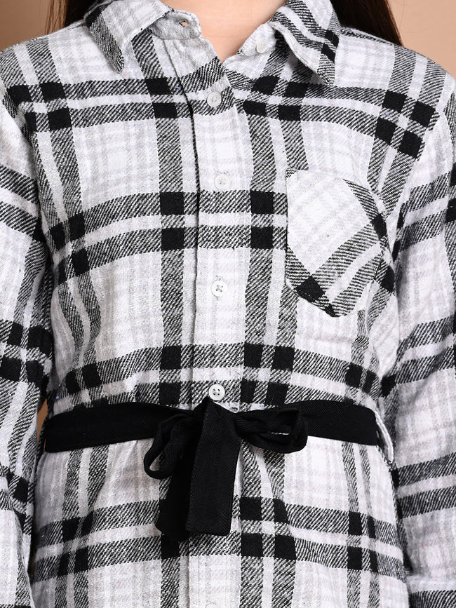 Checkered Print Button Down Shirt Collar Dress