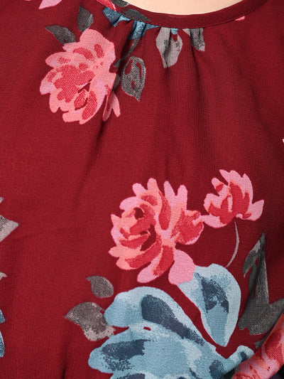 Floral Printed Belted Fit n Flare Dress
