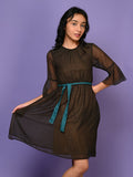 All Over Printed Belted Fit n Flare Dress