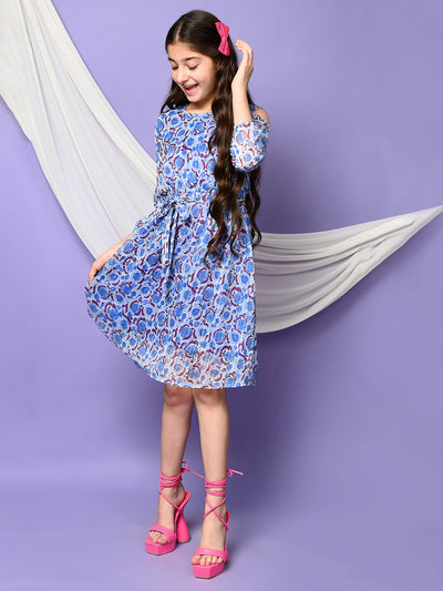 Floral Printed Cold Shoulder Fit n Flare Dress