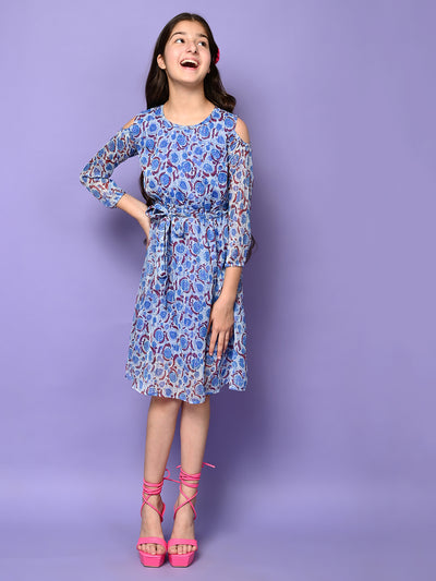 Floral Printed Cold Shoulder Fit n Flare Dress