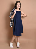 Solid Fit n Flare Dress with Checkered Shirt Jacket