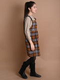 Checkered Printed Dungaree Style Dress with Long Sleeve T-shirt