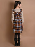 Checkered Printed Dungaree Style Dress with Long Sleeve T-shirt