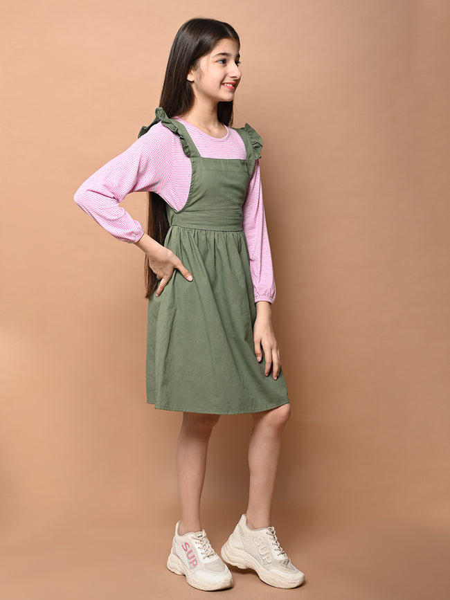 Lilpicks Knee Length  Buy Lilpicks Plain Dungaree Style Dress with Printed  Full Sleeve TShirt Set of 2 Online  Nykaa Fashion