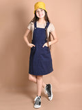 Solid Plain Dungaree Dress with Beige T-shirt