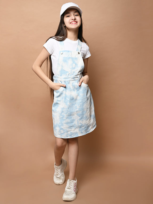 Tie Dye Printed Dungaree Dress with White T-shirt