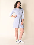Text Printed Drowstring Waist Fit n Flare Dress