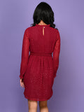 Long Balloon Sleeves Smoking Neck Fit n Flare Party Dress