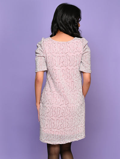 Puffer Sleeves Sequin Knee Length Bodycon Party Dress