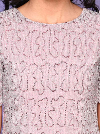 Puffer Sleeves Sequin Knee Length Bodycon Party Dress