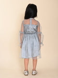 Balloon Full Sleeves Fit n Flare Net Party Dress