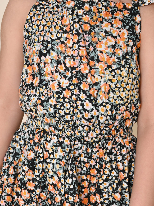 Floral Printed Sleeveless Fit n Flare Dress