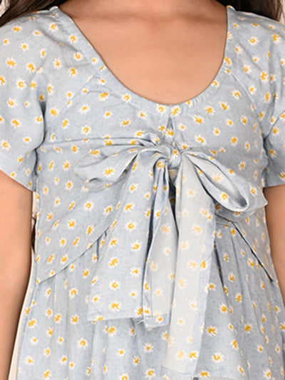 Floral Printed Front Knot Tie Up Fit n Flare Dress