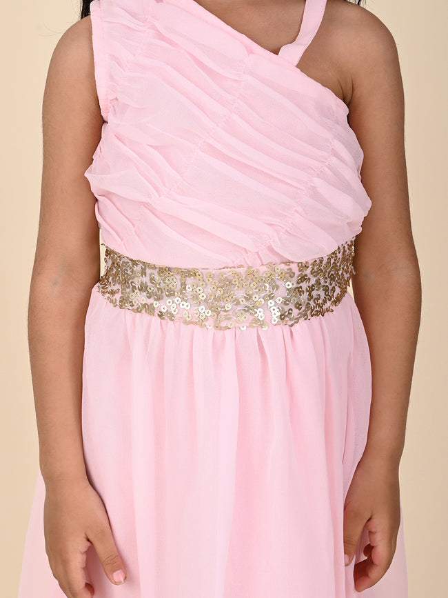 Sequin Belt Designed Sleeveless Fit n Flare Party Dress