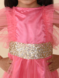 Sequin Belt Designed Frill Fit n Flare Party Dress