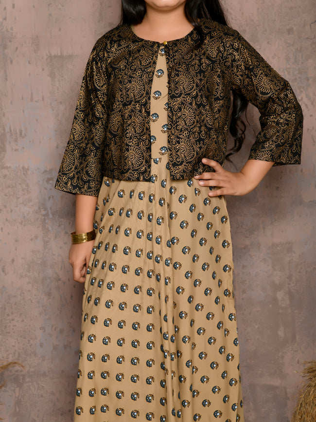 Floral Print Ethnic Gown with Printed Jacket