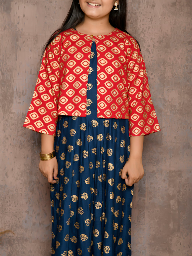 Paisley Print Ethnic Gown with Printed Jacket