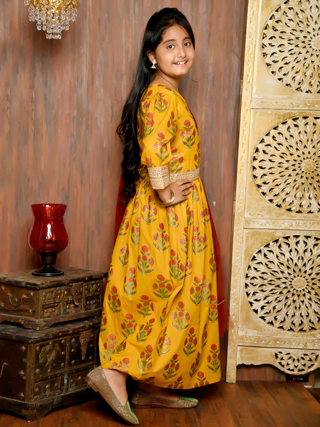 Printed One Shoulder Ethnic Gown with Dupatta