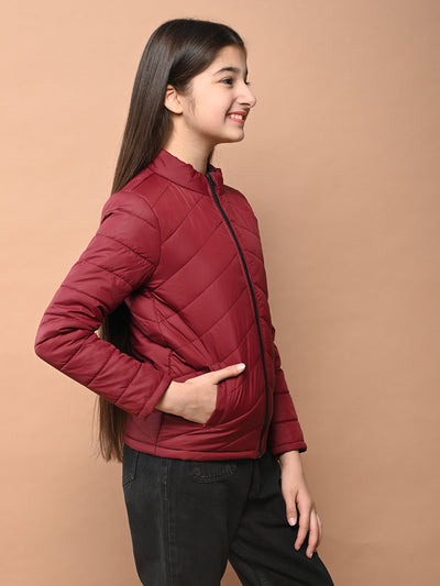 Solid Plain Puffer Front Zip Open Jacket
