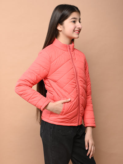 Solid Plain Puffer Front Zip Open Jacket