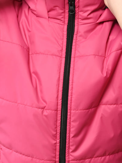 Solid Plain Puffer Front Zip Open Hooded Jacket