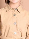 Solid Button Down Shirt Collar Belted Jacket