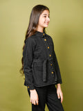 Solid Button Down Shirt Collar Belted Jacket