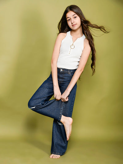 Dark Denim Wash Straight Flared Jeans