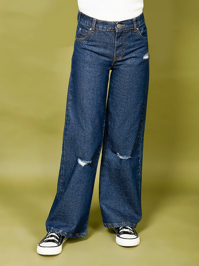 Dark Denim Wash Straight Flared Jeans