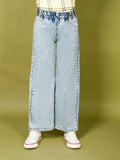 Light Denim Wash Straight Culottes Flared Jeans