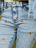 Rainbow Designed Skinny Denim Jeans