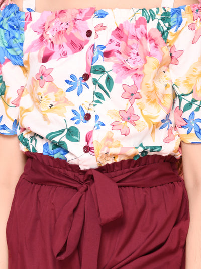 Floral Printed Off Shoulder Full Jumpsuit