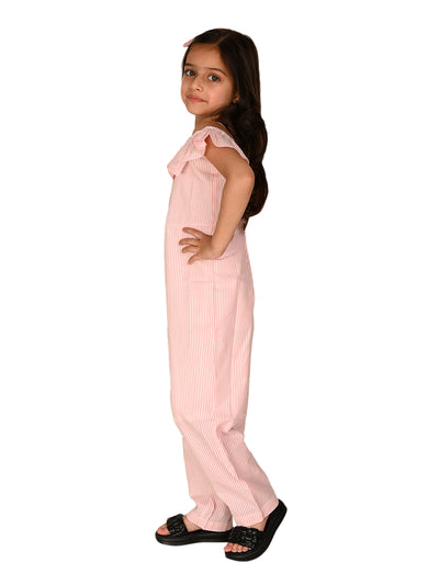 Striped Cold Shoulder Button Down Jumpsuit