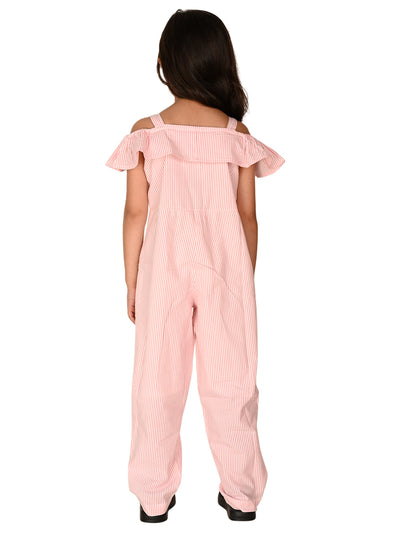 Striped Cold Shoulder Button Down Jumpsuit