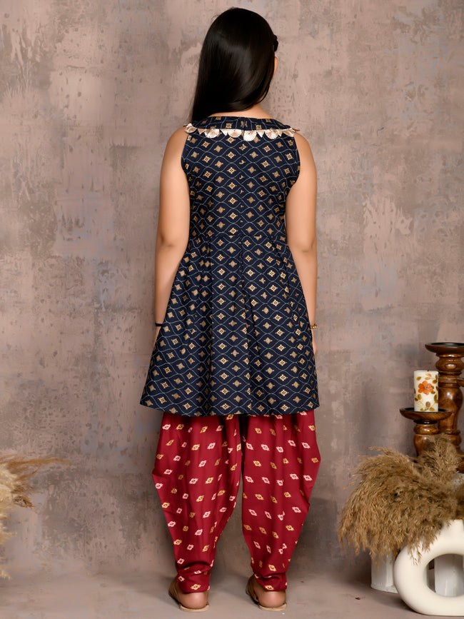 Bandhani Printed Peplum Suit with Dhoti Set