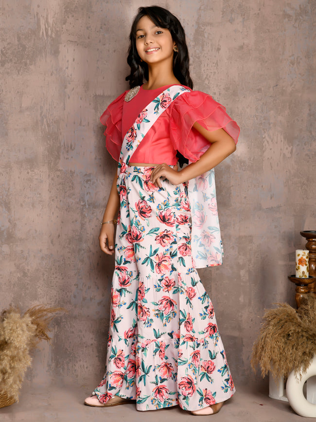 Stylish Top with Floral Print Sharara Set