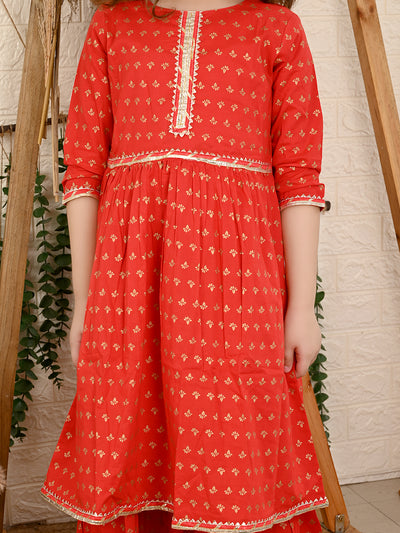 All Over Printed Peplum Kurta Sharara Set