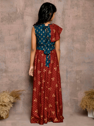 Batik Printed Sleeveless Choli with Lehenga Set