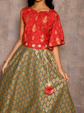 Floral Batik One Shoulder Choli with Printed Lehenga Set