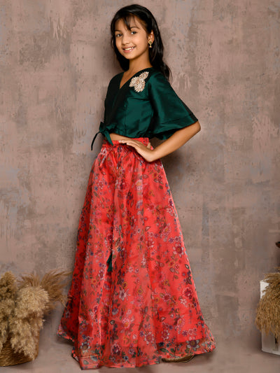 Knoted Choli with Floral Printed Lehenga Set