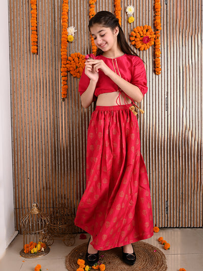 Button Down Knot Choli with Printed Lehenga Set