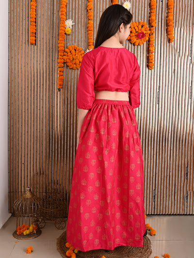 Button Down Knot Choli with Printed Lehenga Set