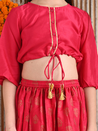 Button Down Knot Choli with Printed Lehenga Set